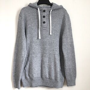 H&M Henley Heather Gray Long Sleeve Hooded Pullover Knit Sweater